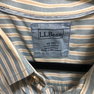 LL Bean mens short sleeve button shirt stripe blue white tan XXL Reg